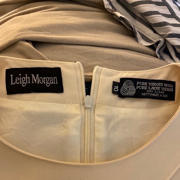 LEIGH Morgan- ivory 100% virgin wool 3/4 length sleeve midi shift dress size 10 - Picture 6 of 12